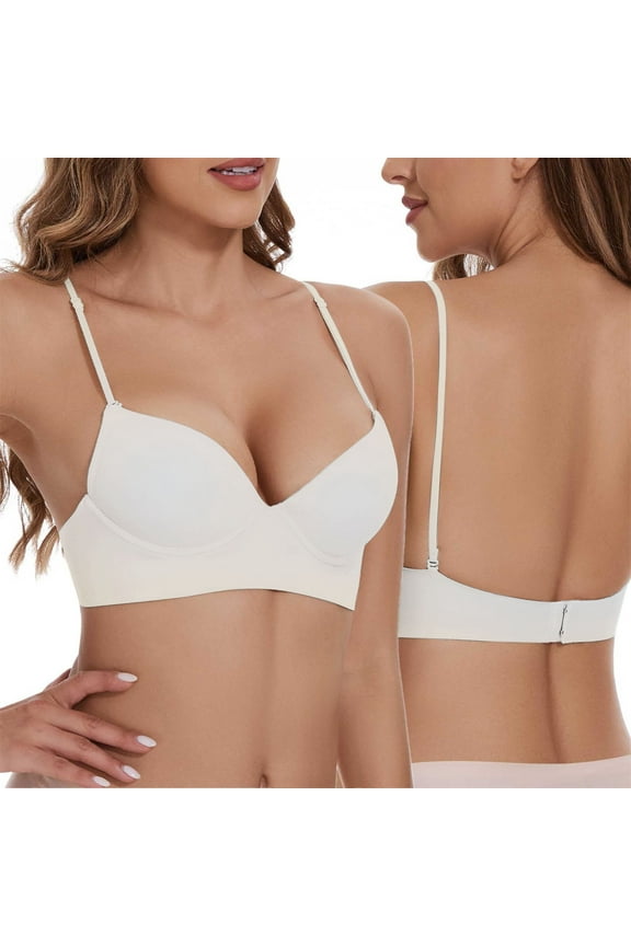Women's Low Back Bra Wire U Shaped Backless Convertible Spaghetti Strap Seamless Sleeping Bralette Comfortable Support