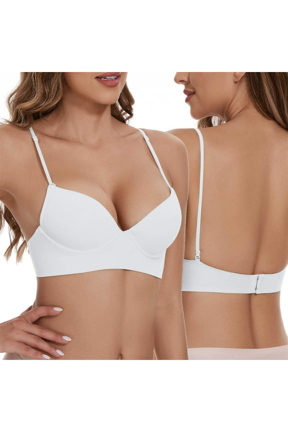 Women's Low Back U Shaped Backless Bra - Convertible Spaghetti Strap, Seamless Sleeping Bralette, Casual Sexy