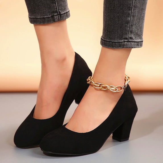 Women's Low Block Heel Round Toe Comfortable Dress Shoes