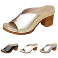 thumbnail image 1 of Women's Low Block Heels Open Toe Sandals Chunky Slides Fashion Wedding Party Dress Slippers Casual Summer Mules Slip on Shoes Black Size 7, 1 of 7