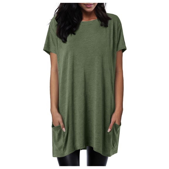 Women's Summer Oversized Short Sleeve T-Shirt Loose Fit Casual Tunic Tops With Pockets Daily Shirts