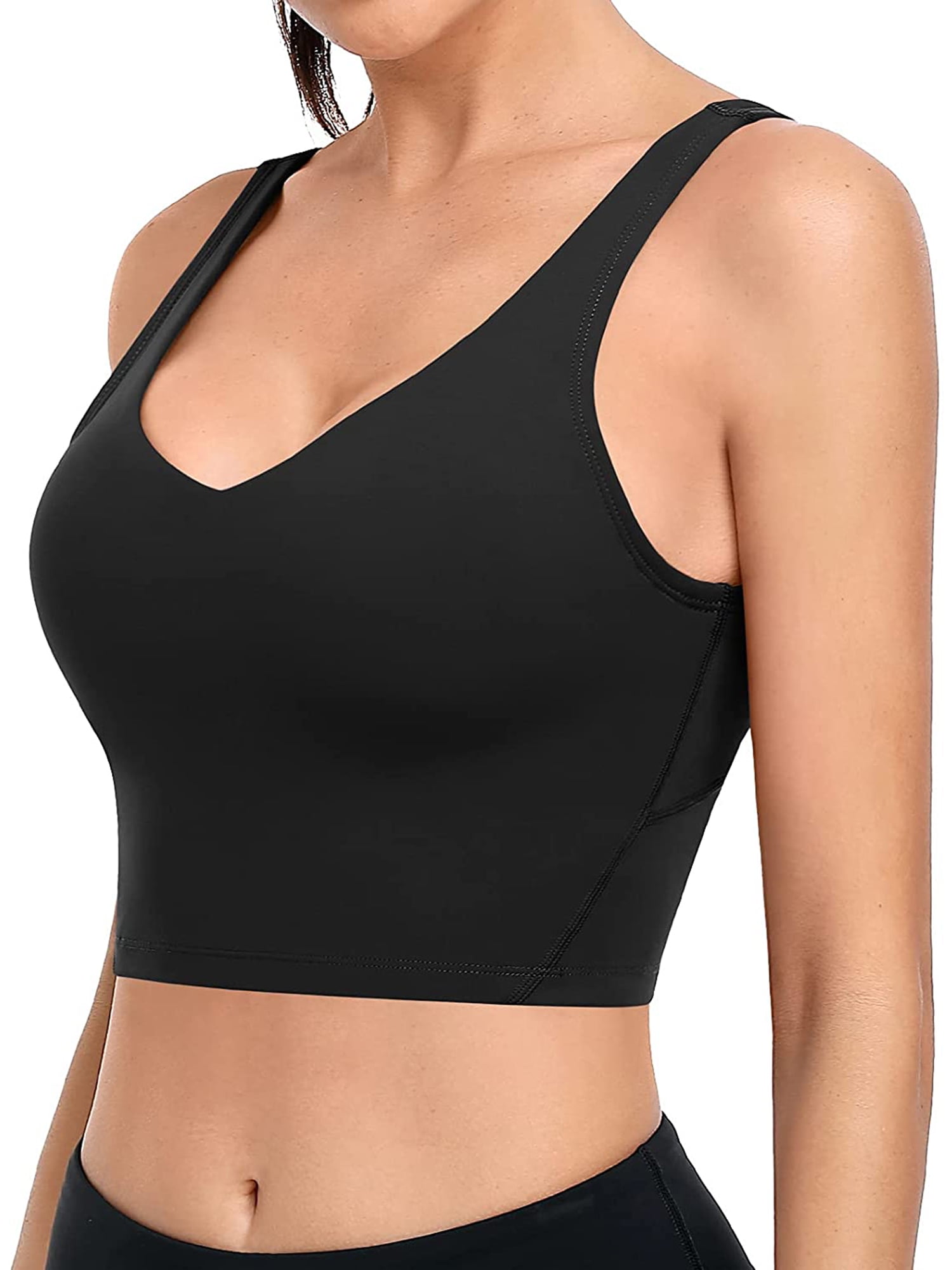 DYLH Crop Tank Top with Built in Bbra Cotton Crop Tops Cropped Shelf Bra  Tank Black White Grey at  Women's Clothing store