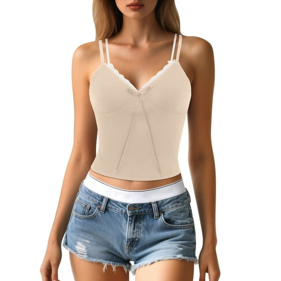 Women's Low Cut Layered Lace Tank Top - Bow Detail, Breathable Fabric, Casual Summer Tops for Jeans/Skirts (S-XL Sizes)