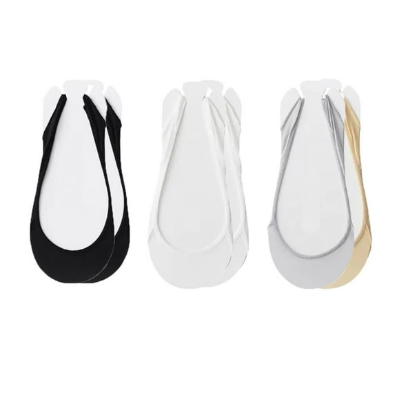 Women's Low Cut No Show Liner Socks with Non-Slip 3D Silicone Heel Grip Pack of 6 Pairs - One Size Fits Most, Black White Beige Gray