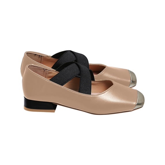 Women's Low Heel Ballerina Flats Comfortable Crossing Strap Square Toe Shoes Faux Leather Slip On Dress Shoes for Wedding Party Daily Wear Khaki 38