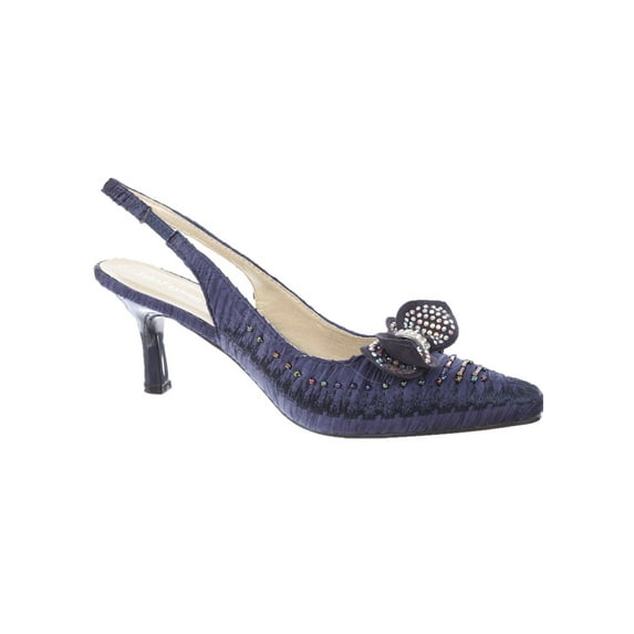 Women's Low Heel Closed Toe Slingback Pumps Bowknot Comfortable Dress Shoes-Navy-11