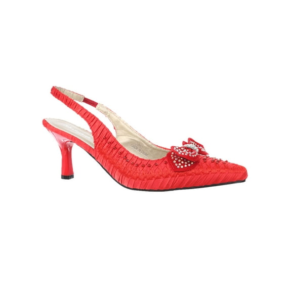 Women's Low Heel Closed Toe Slingback Pumps Bowknot Comfortable Dress Shoes-Red-9