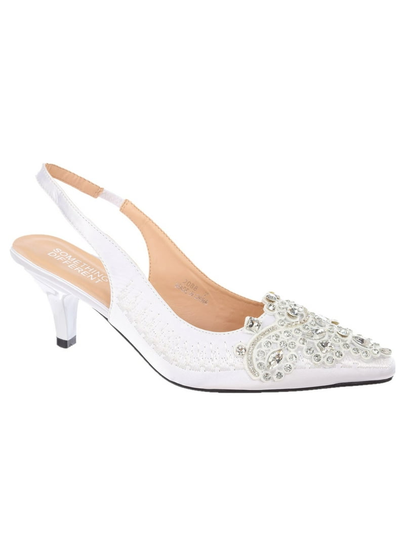 Women's Slingback Low Heel Pumps with Rhinestone Embellishments
