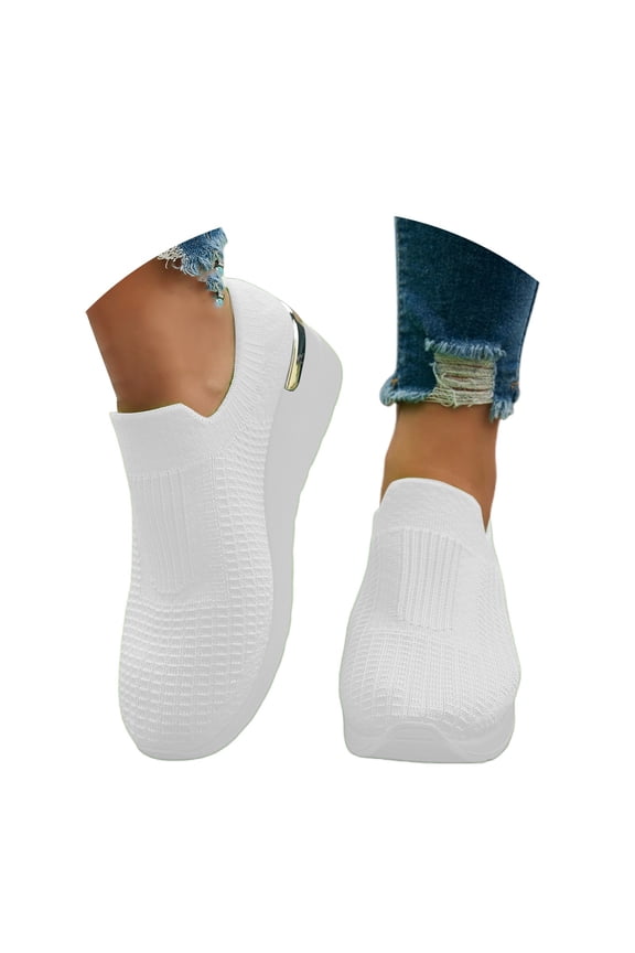 Women's Low Heel Pumps Dressy Comfortable Formal & Event Shoes Women's Casual Shoes Breathable Knit On Platform Wedge Sneakers For Walking Outdoor Travel Daily Wear Comfortable Non Sole