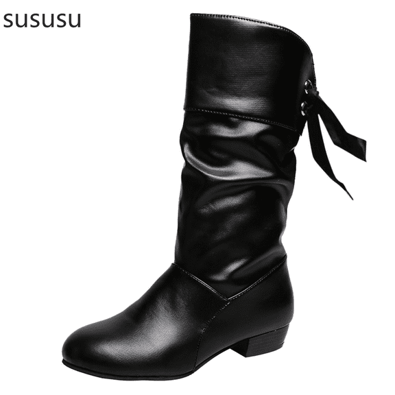Women's Low Heel Round Toe Lace Up Mid Calf Boots Comfortable Everyday Footwear For Cool Autumn Winter Seasons