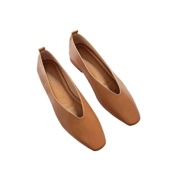 Women’s Low Heel Square Toe Flats, Slip On Shallow Cut Shoes with Soft Sole, Comfortable Classic Casual Shoes for Work and Everyday Wear