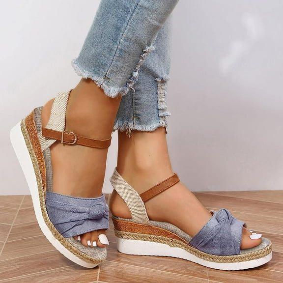 Women's Low Heel Summer Sandals: Adjustable Ankle Strap Design with Open Toe & Platform Wedge Sole - Breathable Casual Beach shoes Comfort