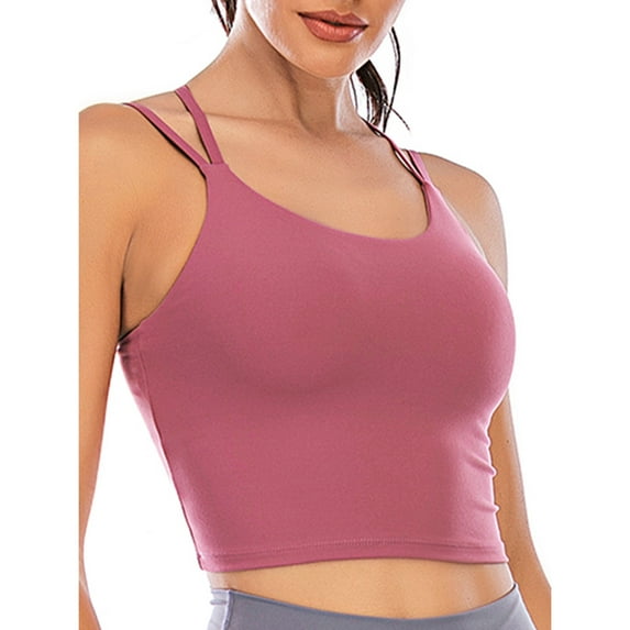 Women's Low Impact Strappy Padded Sports Bra Cross Back Straps Yoga Bra Tops, Purple, XS