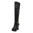 thumbnail image 1 of Women's Low Platform Block High Heel Mid Calf Boots Women Shoes Solid Color High Heel Casual Warm Winter Knee High Boots, 1 of 7