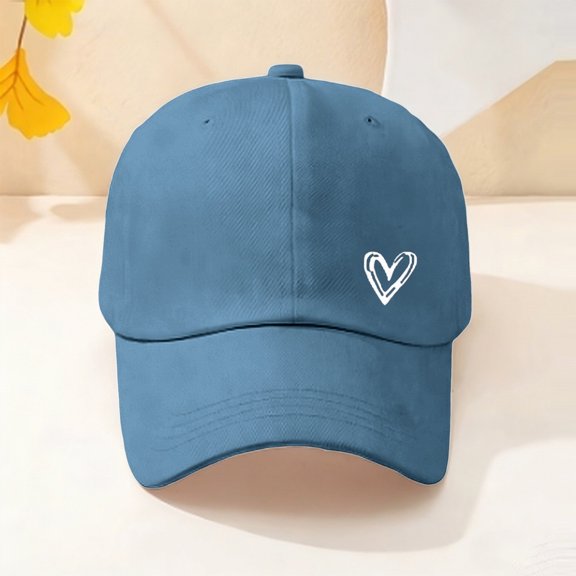 Women's Low Profile Baseball Cap with Heart Detail, Distressed Wash Adjustable Dad Hat, Cotton Unisex Casual Sun Hat for Daily Wear and Outdoor Activities Blue