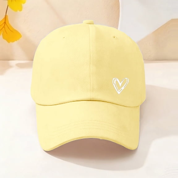 Women's Low Profile Baseball Cap with Heart Detail, Distressed Wash Adjustable Dad Hat, Cotton Unisex Casual Sun Hat for Daily Wear and Outdoor Activities Light Yellow
