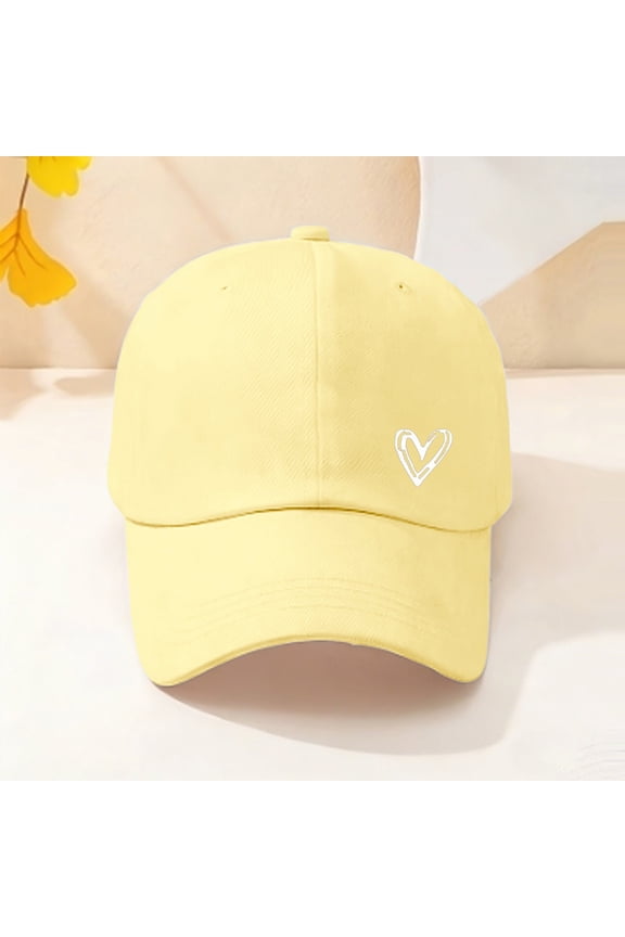 Women's Low Profile Baseball Cap with Heart Detail, Distressed Wash Adjustable Dad Hat, Cotton Unisex Casual Sun Hat for Daily Wear and Outdoor Activities Light Yellow