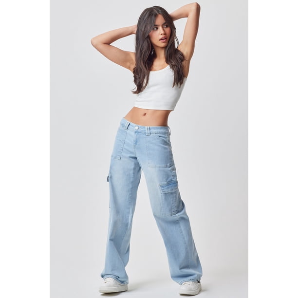 Women's Low Rise Cargo Jeans with Bungee Hem