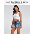thumbnail image 1 of Women's Low Rise Distressed Denim Shorts Stretchy Ripped Frayed Hem Jean Shorts with Embroidered Back Pockets Vintage Wash Summer Casual Beach Vacation Festival Concert Outfits, 1 of 7