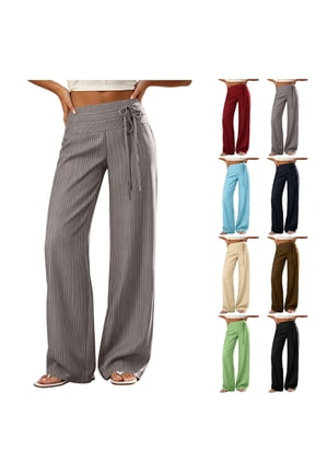 Women's Low Rise Dress Pants Trousers Casual Dressy Wide Leg Tie Work Pants Striped Formal Slacks Red XL
