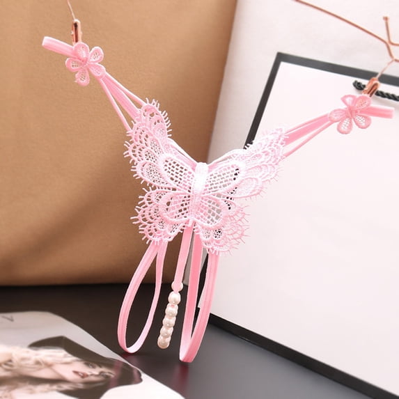 Women's Low Rise Embroidered Breathable Panties Butterfly Pattern Underwear with Pearl Embellishment