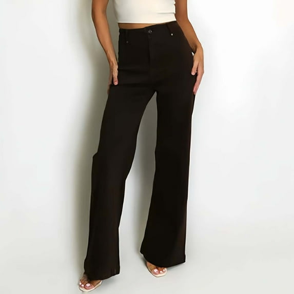 Women's Low Rise Flare Jeans, Baggy Wide Leg Stretch Denim Pants, Relaxed Bootcut Casual Jeans for Everyday Wear, Retro Style and Comfortable Outfits Coffee XXL