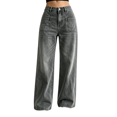 thumbnail image 1 of Women's Low Rise Flare Jeans Washed Gray Denim Pants with Front Pockets, 1 of 7