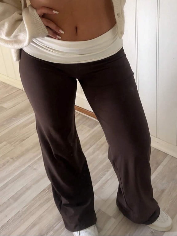 Women's Low Rise Flared Pants Fold Over Waist Casual Streetwear Trousers