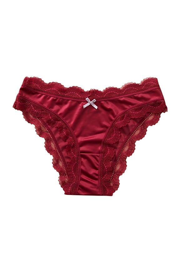 Women's Low Rise Lace & Satin Thong Silky Cheeky Underwear Elegant Comfortable Sexy Lingerie Breathable No Show Seamless Boudoir Essential