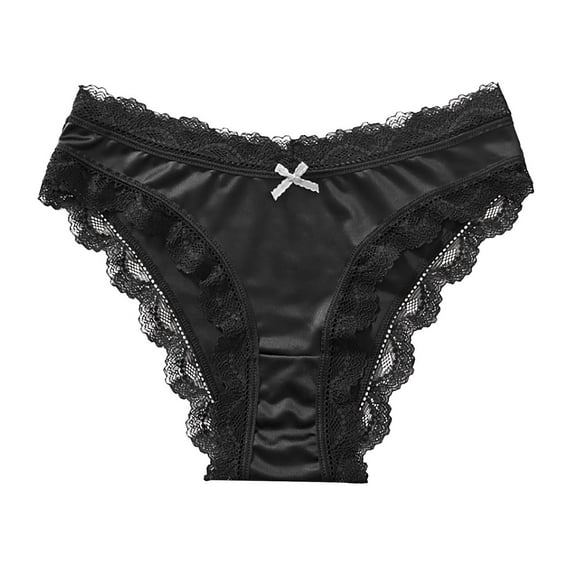 Women's Low Rise Lace & Satin Thong Silky Cheeky Underwear Elegant Comfortable Sexy Lingerie Breathable No Show Seamless Boudoir Essential
