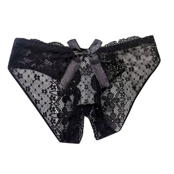Women's Low Rise Lace Triangle Panties Breathable Open Crotch Design Comfortable Daily Wear Size for M,Black