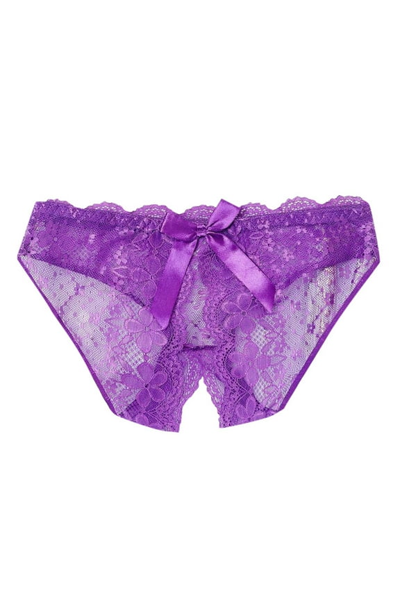 Women's Low Rise Lace Triangle Panties Breathable Open Crotch Design Comfortable Daily Wear Size for M,Purple