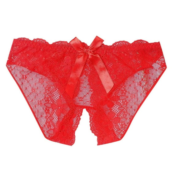 Women's Low Rise Lace Triangle Panties Breathable Open Crotch Design Comfortable Daily Wear Size for M,Red