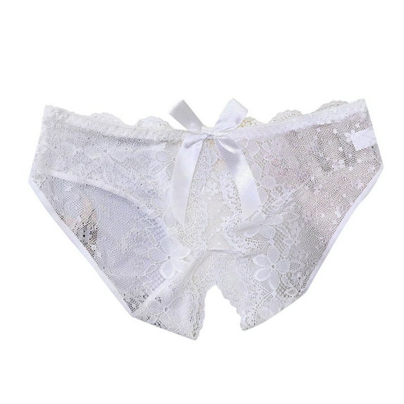 Women's Low Rise Lace Triangle Panties Breathable Open Crotch Design Comfortable Daily Wear Size for M,White