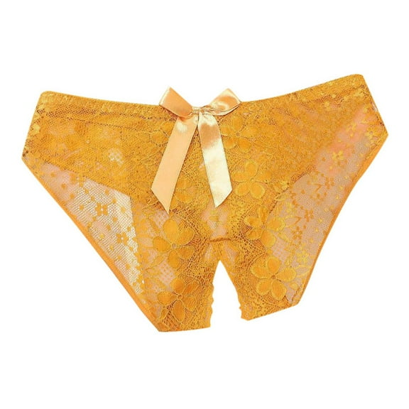 Women's Low Rise Lace Triangle Panties Breathable Open Crotch Design Comfortable Daily Wear Size for M,Yellow