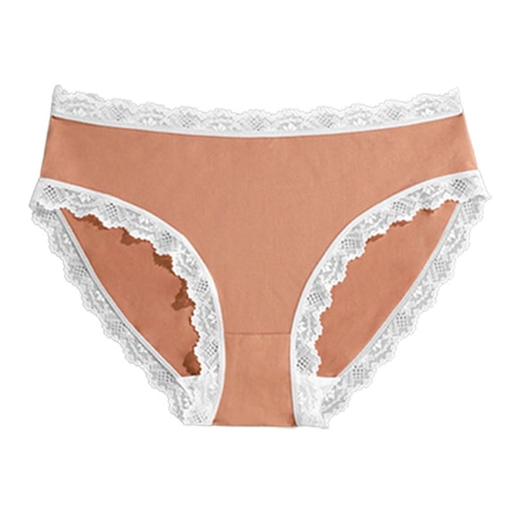 Women's Low Rise Lace Trim Bikini Panties Nylon Sheer Lightweight Breathable Daily Brief Underwear Brown 2XL