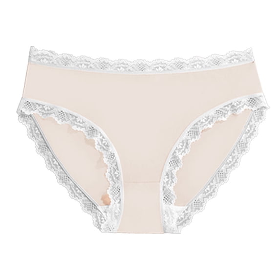 Women's Low Rise Lace Trim Bikini Panties Nylon Sheer Lightweight Breathable Daily Brief Underwear Pink M