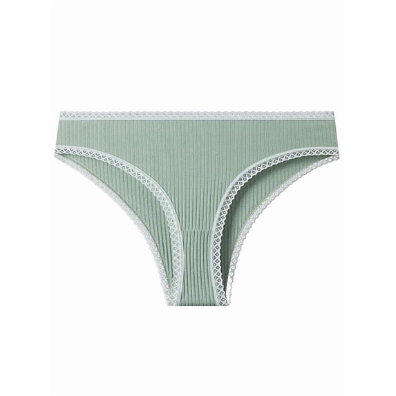 Women's Low Rise Lace Trim Cotton Cheeky Hipster Panties Bean Green M