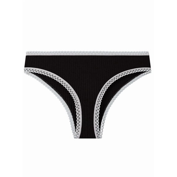 Women's Low Rise Lace Trim Cotton Cheeky Hipster Panties Black S