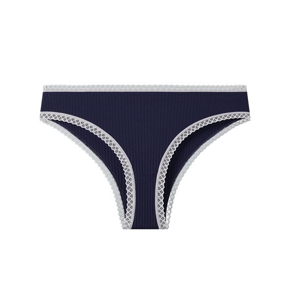 Women's Low Rise Lace Trim Cotton Cheeky Hipster Panties Dark Blue XXL
