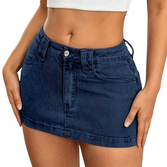 Women’s Low Rise Mini Denim Skort with Pockets High Stretch Jean Skirt Shorts Y2K Slim Fit Casual Summer 2026 Summer Fashion Outfits (Dark Blue,M)