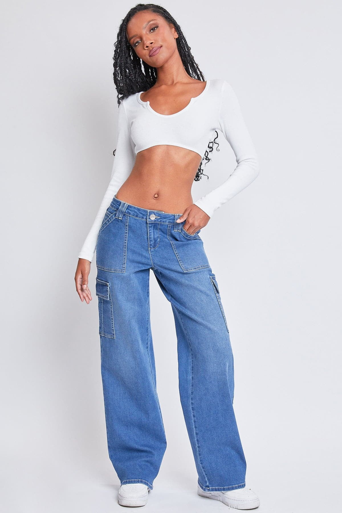 Mid-Rise Slim-Fit Cargo Jeans