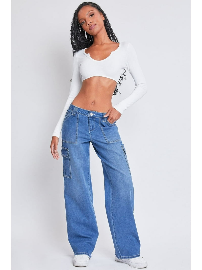 Women's Low Rise Relaxed Cargo Jeans - Walmart.com