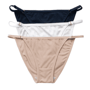 Womens Low-Rise Sheer Mesh Bikini Panties, White, Black, Nude [3-Pack] , Medium