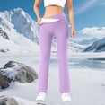 thumbnail image 1 of Women's Low Rise Straight Leg Thermal Pants, Fleece Lined Casual Lounge Pants, Solid Color Comfortable Pants for Winter, Loungewear, Everyday Wear and Outdoor Activities Purple XL, 1 of 9