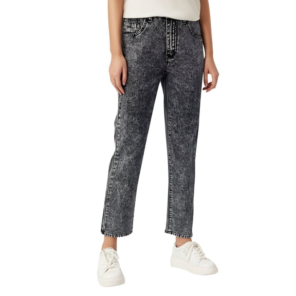 Women's Low Rise Wide Leg Boyfriend Denim Pants, 65% Cotton 35% Polyester, Straight Loose Fit, Full Length, Five Pockets, Suitable for Multiple Occasions