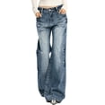 thumbnail image 1 of Women's Low Rise Wide Leg Flare Jeans Retro Loose Straight Baggy Floor-Length Denim Pants, 1 of 10