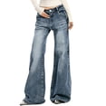 thumbnail image 1 of Women's Low Rise Wide Leg Flare Jeans Retro Loose Straight Baggy Floor-Length Denim Pants, 1 of 10