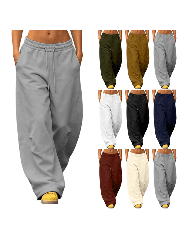 Women's Low Rise Wide Leg Pants Drawstring Elastic Waist Sweatpants Women Casual Baggy Trousers with Pockets Lounge Workout Sweatpants,Sizes S-3XL