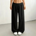 thumbnail image 1 of Women's Low Rise Wide Leg Sweatpants, Elastic Drawstring Waist Loose Pants, Soft Casual Lounge Pants for Everyday Wear, Home, Errands and Relaxed Outfits Black L, 1 of 8